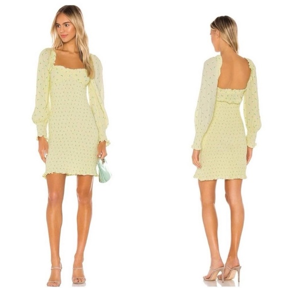 Faithfull the Brand Gombardy Mini Dress Bisset Yellow Floral Print (17) - Picture 1 of 8